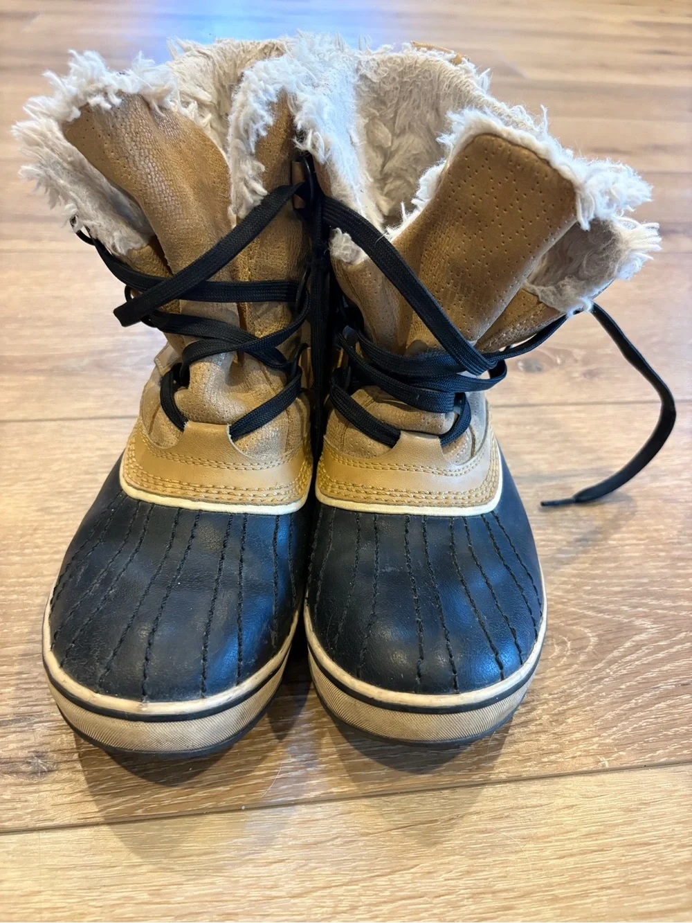 Sorel Kids Tan and Black Faux-Fur Snow Boots